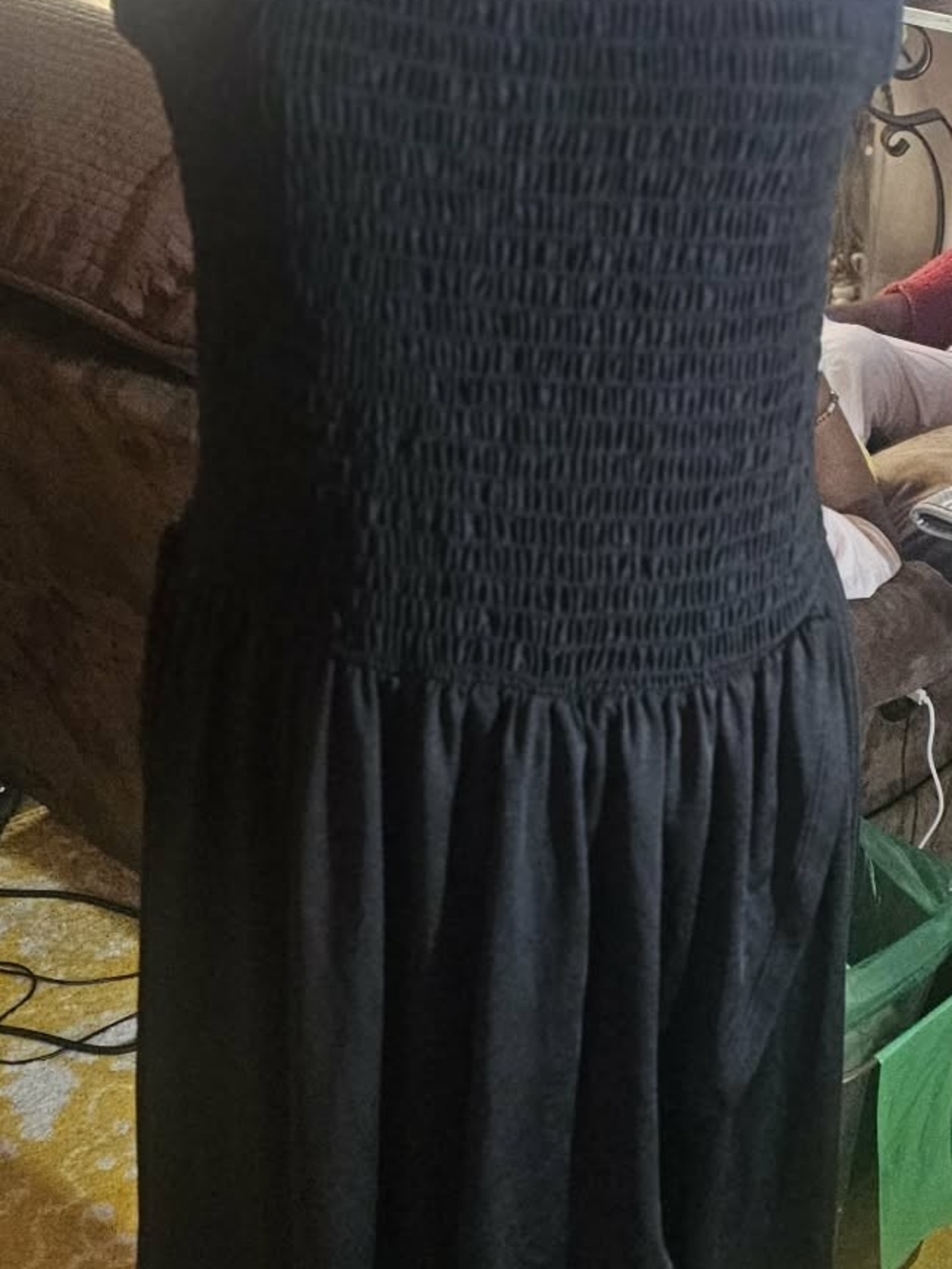 Ashley Stewart Black Strapless Smocked Maxi Dress